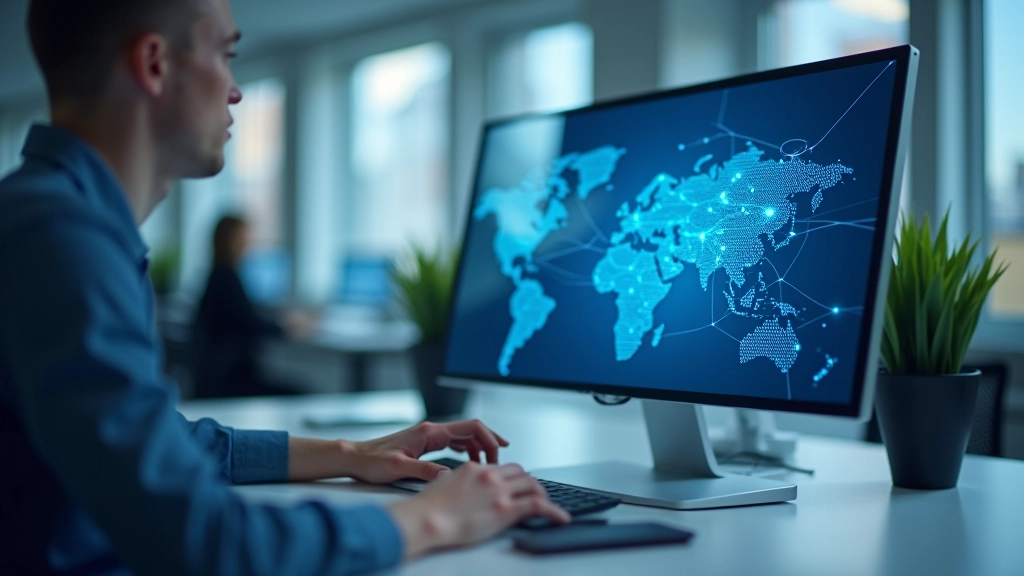 Arvutimonitor näitab andmete ühendamise skemaatilist joonist, erinevad teenused ühendatud ühtsesse võrku