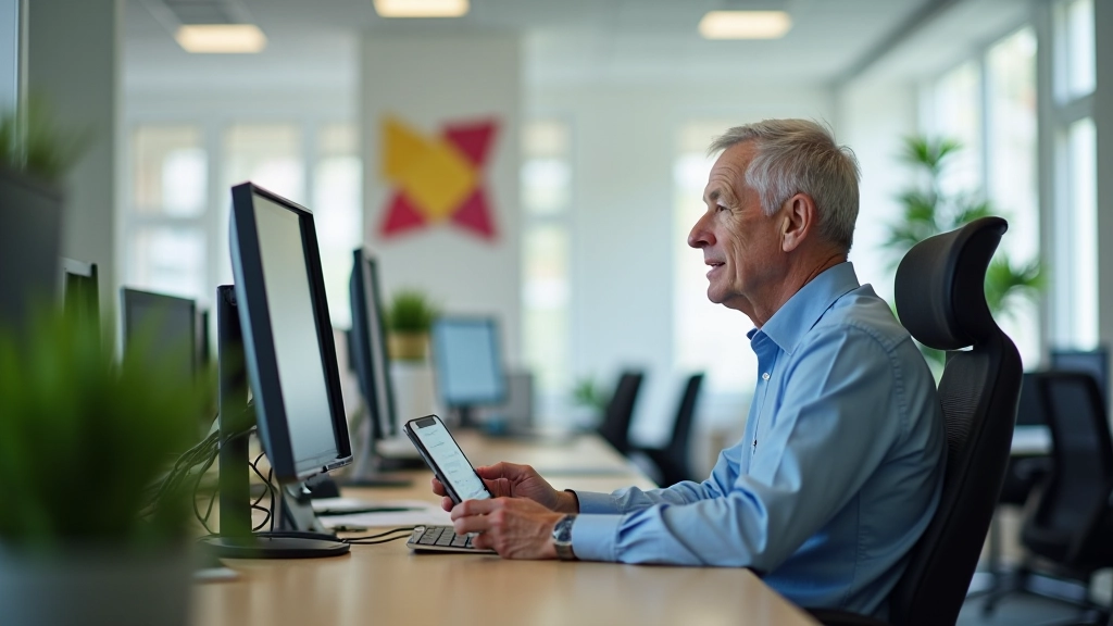 Vanem mees istub laua juures arvutiga ja vaatab ekraani