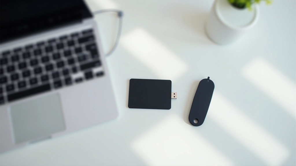 USB ID-kaardi lugeja valge arvutiga ühendatud, must väike seade, close-up